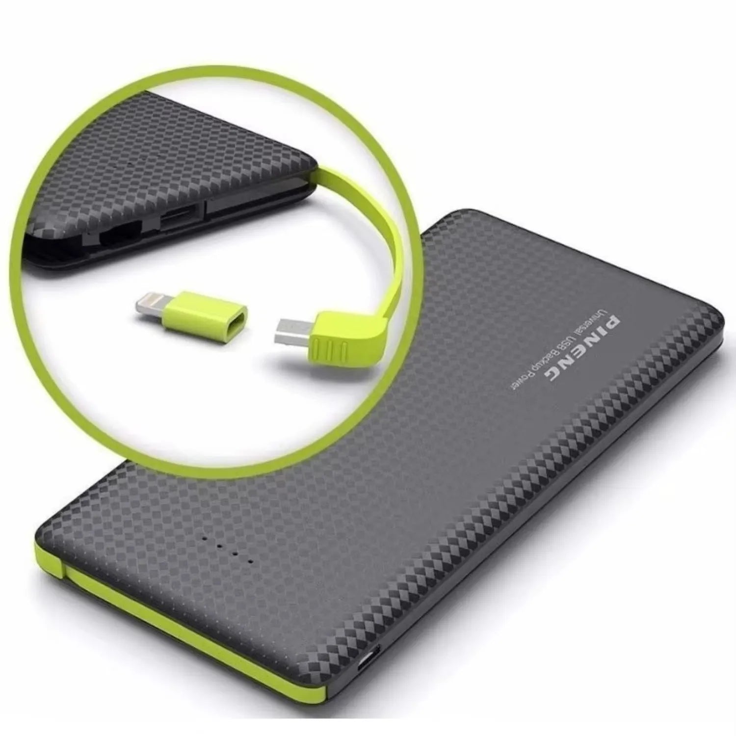 Carregador Portátil Power Bank Pineng 10000mAh Slim Cabos Embutidos