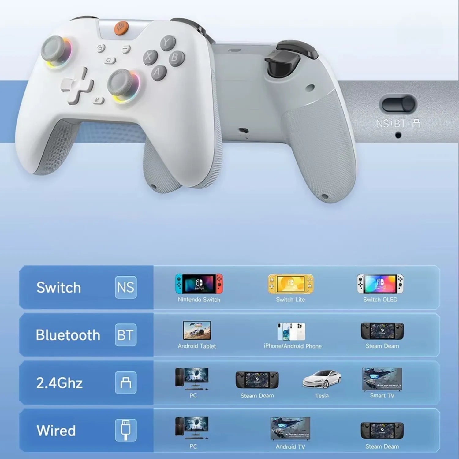 Controle Gamer EasySMX X05 Sem Fio PC Switch Hall Effect RGB Bluetooth