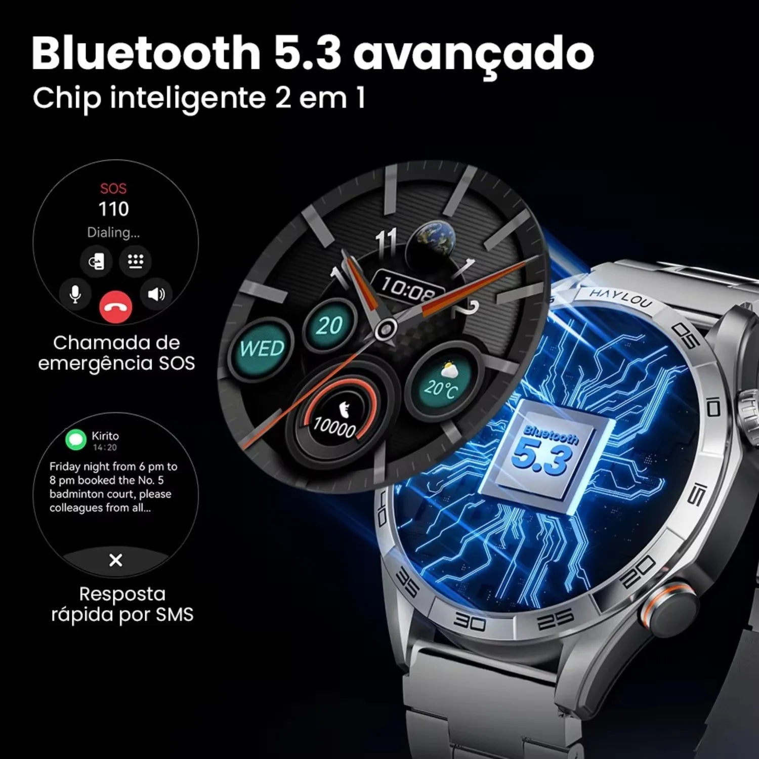 Smartwatch Haylou Solar 5 Tela AMOLED 1.58" Chamadas Bluetooth