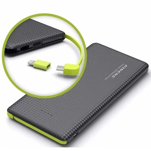 Carregador Portátil Power Bank Pineng 10000mAh Slim Cabos Embutidos