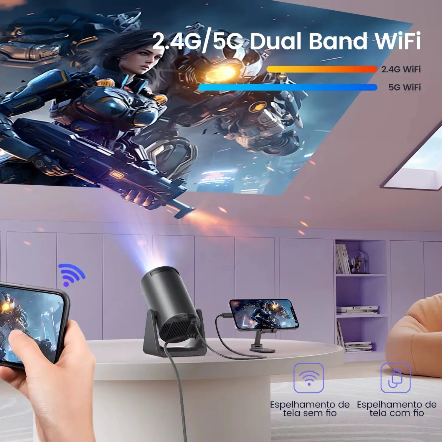 Mini Projetor Portátil Wimius L1 Android 11 Wifi 5G Suporte 1080P